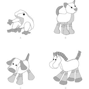 Simplicity Frog, Cat, Dog, and Horse Plush Animal Sewing Pattern Kit, Code S9521, One Size, Multicolor