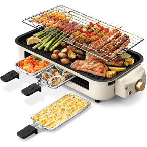 Electric Indoor Grill,2 in 1 Indoor Grills for Kitchen with Grill Net & Non-Stick Cooking Removable Plate, Temperature Control, Dishwasher Safe, 1500W Smokeless Grill