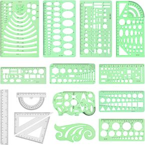 15pcs Geometric Drawings Templates, Measuring Geometry Rulers Plastic Drawing Stencils Drafting Painting Stencils Measuring Engineering Tools Circle Templates for Office Studying Building School