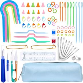 JUPEAN Complete Knitting and Crochet Accessories, Knitting Tool Kit Knitting Supplies Kit with Knitting Stitch Markers Plastic Sewing Needles Seam Ripper Cable Needles for Knitting Sewing Kit
