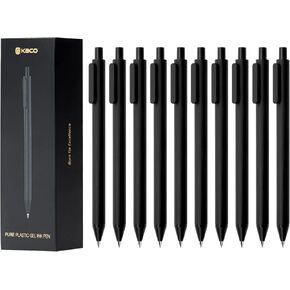 Kaco Gel Pens, 0.5 mm Fine Point, Black Ink 10 Count, Quick Dry Smooth Writing, Aesthetic Office Supplies Refillable Retractable