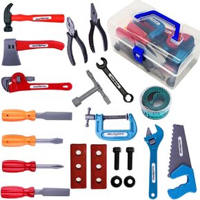 21 Pieces Kids Toy Tool Set and Power Play Tools, Construction Toys Working Tools Educational Pretend Role Play Set with a Handy Storage Box and Portable Sturdy Ideal Gifts Toolkit for Toddlers