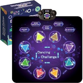 GOLDGE Kid's LED Dance Mat - 8-Button Pad with Volume Control, Music, Bluetooth, 8 Modes, 3 Difficulty Levels. Ages 3-12 (Purple)