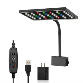 Carefree Fish Aquarium LED Light USB 5V RGBW 5730 Timmer 5~10Gal Fish Tank Clip Light for Rimless Tank 10 Brightness Levels 8W with USB Port (Include Power Adapter)