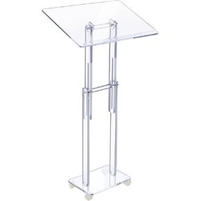 Acrylic Podium Stand Clear Lecterns Pulpits for Classroom Office Concert Lecture 23.6'' x 15.7'' Angle Height Adjustable Rolling Pulpits with Lockable Wheels for Churches Mobile Pulpit Podium