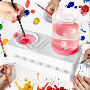Upgrade Paint Brush Cleaner with Holder, Water Cycle Brush Rinser for Acrylic, Watercolor, and Water-Based Paints (Pink+White) in Kuwait