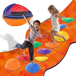 Stepping Stones for Kids Set of 11 pcs for Balance with Non-Slip Full Rubber Edges Plastic for Kids, Obstacle Course and Sensory Toy Lava Game, Improve Exercise Coordination and Stability