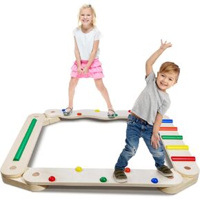 Fun Wooden Balance Beam for Kids - Perfect Toddler Indoor Activity to Improve Balance and Coordination Skills - Montessori Toy for Ages 1-3, 3-5 - Gymnastics Obstacle Course 4 PCS Beam Set