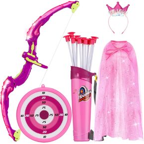 Bow and Arrow for Kids, LED Light Up Archery Set with Princess Cape and Crown, Outdoor Toy for Girls Aged 3-8 with 10 Suction Cup Arrows, Target & Quivers, Birthday Gifts Toys for 4 5 6 7 8 Year Old