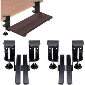 2 Set of Keyboard Tray Under Desk Clamp and Rail Set for DIY Custom Wooden Keyboard Trays (Tray Not Included), Under Desk Pull Out Sliding Track with Sturdy C Clamp Keyboard Holder Hardware (Black)