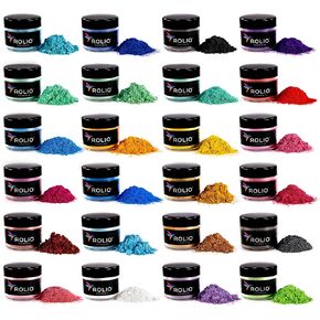 Premium Mica Powder Pearlescent Color Pigment - Art Set for Epoxy Resin - for Soap Making, Nail Polish, Lip Gloss, Eye Shadow, Slime & Candle Jars - 10g, 24 Jars - (Original Set)