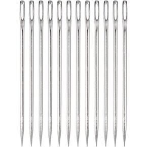 HARFINGTON 12pcs 6 Inch Upholstery Needles Large Eye Stitching Needles Stainless Steel Straight Hand Sewing Needles for Home Hand Sewing Leather Tapestry Embroidery Tufting Webbing Carpet