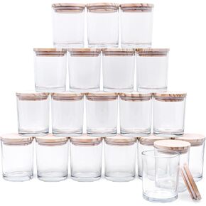 Thick Candle Jars for Making Candles 20 Pcs, 7 OZ Empty Jars with Wood Lids for Candle Making, Sample Container, Clear