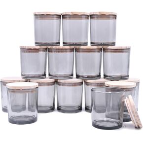 SHOWIN 10 OZ Thick Candle Jars for Making Candles 15 Pcs, Empty Jars with Wood Lids for Candle Making, Sample Container, Frosted Blue