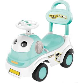 POCO DIVO Rocket Robot Ride On Toy 3in1 Cartoon Toddler Walker, STEM Baby Sliding Car, Pulling Cart with Music, Green
