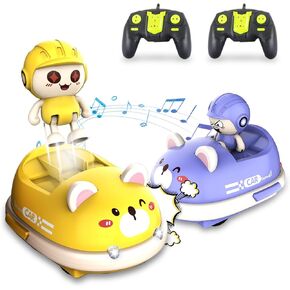 Cartoon RC Cars for Kids - 2 Pack RC Cars Kids Toys, Collision with Each Other and Ejecting The Driver, with Fun Sound Effects, Music and Lights, Bumper Cars for Toddlers 3 Gift