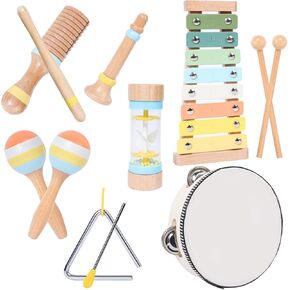Wooden Montessori Musical Instruments Set for Toddlers 1-3, Preschool Educational Music Toys for Boys Girls, Percussion Instruments Toy with Storage Bag