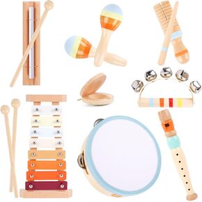 Wooden Musical Instruments for Toddlers 1-3 - Montessori Educational Toys for 1 2 3 Year Old Baby Kids, with Xylophone, One 1st 2st Christmas Birthday Gifts for Girls Boys