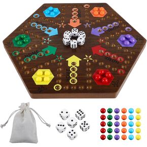 Wahoo Marble Board Game 4 and 6 Players 2 Sided Painted Thicken Wood Aggravation Board Game for Family Friends Party