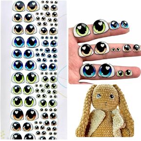 S27-M: 57 Pairs Blue, Green & Coffee 3D Resin Eyes, Adhesive/Self-Adhesive (Various Sizes in One Blister) – Ideal for Clay, Cold Porcelain, Polymer, EVA, Felt, Fabric, Plaster, Paper, Ceramics & More