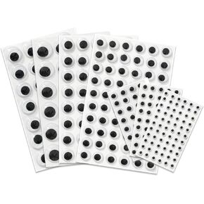 Wiggle Googly Eyes with Self-Adhesive, 6mm 8mm 10mm 12mm 15mm 18mm 20mm Round Plastic Sticker Eyes Mixed Packaging, Easy Peel & Stick Application (Black and White)