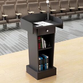 Wooden Podium, Hostess Stand Speaking Lectern, Portable Podium Stand Reception Desk with Drawer, Podium Pulpits for Churches Classroom (Black) in Saudi Arabia