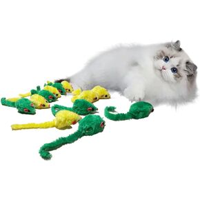 Plush Mouse Cat Toys, 12 Pieces Mice Assorted Pack, Lifelike Size Cat Mouse Toys, Rattle Small Mouse, Kitten Interactive Play Interactive Cat Toys, Cats, Kittens, Scratch, Chew, Yellow and Green