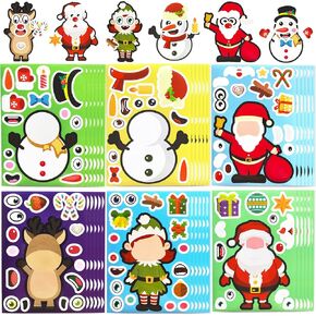 36 Sheets Christmas Stickers Party Favors for Kids Toddlers Craft DIY Santa Snowman Face Stickers Make Your Own Christmas Party Game Stickers Goodie Bag Filler Christmas Stocking Stuffer Gifts