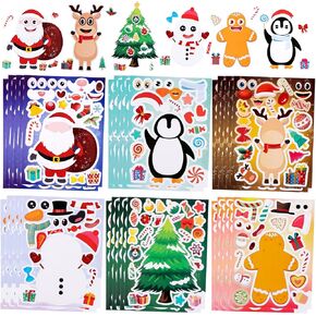 Anwyll 36Sheet Christmas Craft Stickers for Kid Adult,DIY Christmas Party Favor Game Activity Sticker,Fun Christmas Make A Face Sticker,Make Your Own Christmas Santa Tree Sticker for Classroom Student