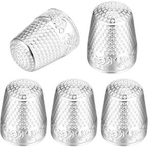 5PCS Metal Thimbles for Hand Sewing, Finger Protector Thimble Rings for Hand Quilting Embroidery, Fingertip Shield Thimbles Pad Cap Craft Accessories Sewing Knitting DIY Tools(Silver)