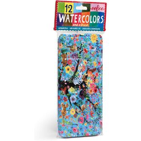 eeBoo: Tree of Life 12 Watercolors - Paint Set w Brush, Beautiful Design Tin Box, 12 Vibrant Colors, Kids Art Supplies, Ages 3+
