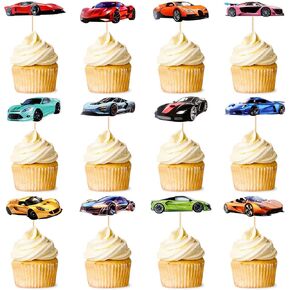 48 PCS Race Car Cupcake Toppers, Car Party Decoration Birthday Party Supplies, Car Themed Party Supplies Are The Most Popular, Boys and Girls' Birthday Party Cake Decoration