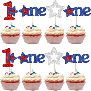 Gyufise 136Pcs American Flag Patriotic Cupcake Toppers 4th of July Double Sides Glitter Star Cupcake Toppers Cake Toppers Picks Independence Day Cupcake Party Decorations Supplies Favors