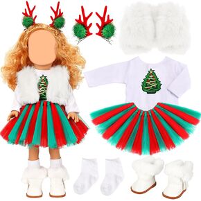 UPINS 18 Inch Doll Clothes and Accessories Santa Costume Winter Outfits Set Christmas Costume Playset Including Hat Sweaters Skirt Gloves Scarf Tights Boots for Girls Gifts in Saudi Arabia