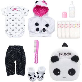 Reborn Baby Dolls Clothes Girl Outfits Accesories Panda 11 Pcs Set for 17-19 Inch Reborn Doll Newborn Girl&Boy with Backpack&Diaper