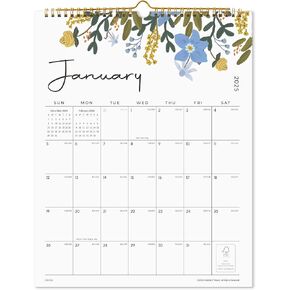 Wall Calendar 2025, Cabbrix 18 Monthly Calendar from January 2025 to June 2026, 14-1/2"x11-2/5", Hanging Hook, Twin-Wire Binding, Floral Design Calendar for Easy Organizing