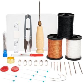 Upholstery Sewing Kit, Heavy Duty Sewing Kit with Upholstery Needle and Thread, Leather Sewing Kit Include Sewing Awl & Leather Sewing Needles and Nylon Thread for Repairing Leather, Shoes, Furniture