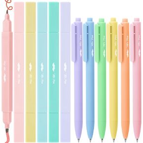 Mr. Pen- Dual Tip Aesthetic Highlighters and Gel Pens, 12 Pack, Pastel Colors Bible Highlighters No Bleed, Colorful Ink Gel Pens, Cute Highlighter Pens, No Bleed Highlighters for Bibles