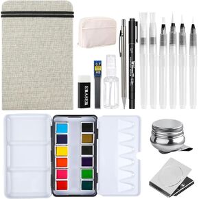 مجموعة ألوان مائية صغيرة من هيكدو، 12 لونًا، مجموعة ألوان مائية محمولة للسفر مع لوحة ألوان مائية، مستلزمات الرسم، مجموعة ألوان مائية مثالية لمحبي الرسم والفنانين، أخضر صنوبر in Kuwait