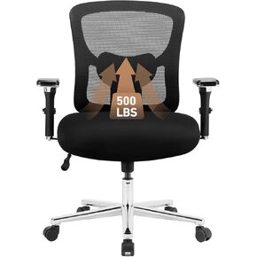 Ergonomic Home Office Desk Chair - 500lbs Heavy Duty Mid Back with Lumbar Support & 4D Armrest, Height Adjustable Mesh Computer Gaming with Backrest & Swivel Wheels, Comfy for Heavy Duty, Black