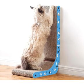 L Shape Cat Scratcher, 26.8 Inch Cat Scratch Pad Wall Mounted, Vertical Cat Scratching Board,Protecting Furniture Cat Scratch Pad, Built-in Catnip Toy Balls,Toy for Indoor Cats, Large Size（Blue）
