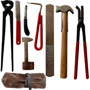Farrier Tools 8pcs Hoof Kit, Horse Hoof Nippers, Goat Hoof Trimmer Kit, Hoof Trimmers for Goats, Horse, Sheep, Pig, Donkey, Farrier Supplies with Suede Leather Pouch