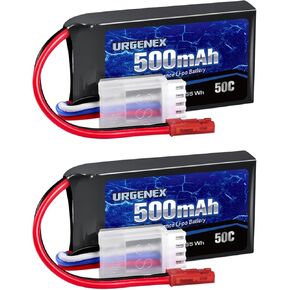 URGENEX 11.1V 500mAh Lipo Battery 3S 50C High Discharge Rate RC Battery Pack with JST Plug Rechargeable Lipos for RC Airplane Racing Drone Helicopter Quadcopter Micro FPV RC Car Truck Boat (2 Packs)