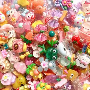 120 Pcs Random Slime Charms Bulk DIY Craft Making Resin Making Kit, Resin Flat Back Slime Making Supplies for DIY Scrapbooking Crafts (Translucent Bulk)