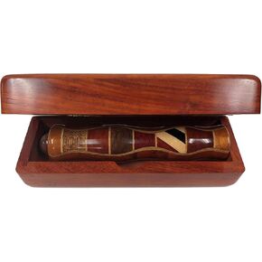 N & J Kaleidoscope Teleidoscope in Padauk Wood, 5 1/2 Inch Barrel, Inlaid Hardwoods of Padauk, Teak, Ebony, and Jalneem, Wood Presentation Box - Engraving Plate Compatible ! Handcrafted in U S A !