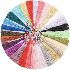 VAPKER 200 Pieces 13cm/5-Inch Silky Handmade Soft Tassels Floss Bookmark Tassels with 2-Inch Cord Loop for Jewelry Making, DIY Projects, Bookmarks(25 Colors)