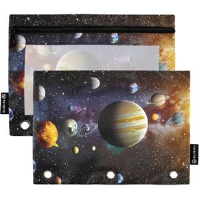 Space Astronaut NASA Apollo Pencil Pouches for 3 Ring Binders Large Pencil Case Pencil Bags with Zipper Pouch Pencil Box Pen Bag with Clear Window for Office 2 Pack 038