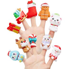 AQKILO Christmas Finger Puppet Set, Christmas Puppet Show Theater Props, Educational, Bath Toys, 10 Pieces
