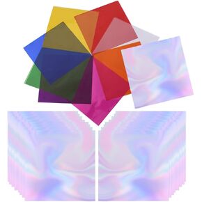 TuNan 220PCS Cellophane Sheets, Iridescent Wrapping Paper for Gift Wrap Iridescent Film Crafts DIY Decoration Holographic Flower Wraps - Multicolor (9 x 9, 8 x 8 inch)