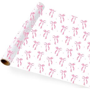 JarThenaAMCS Pink Bow Cellophane Wrap Roll 100Ft x 16In 2.5Mil Clear Bow Tie Cellophane Paper Cello Wrapping Paper for Birthday Wedding Treat Basket Party Favor